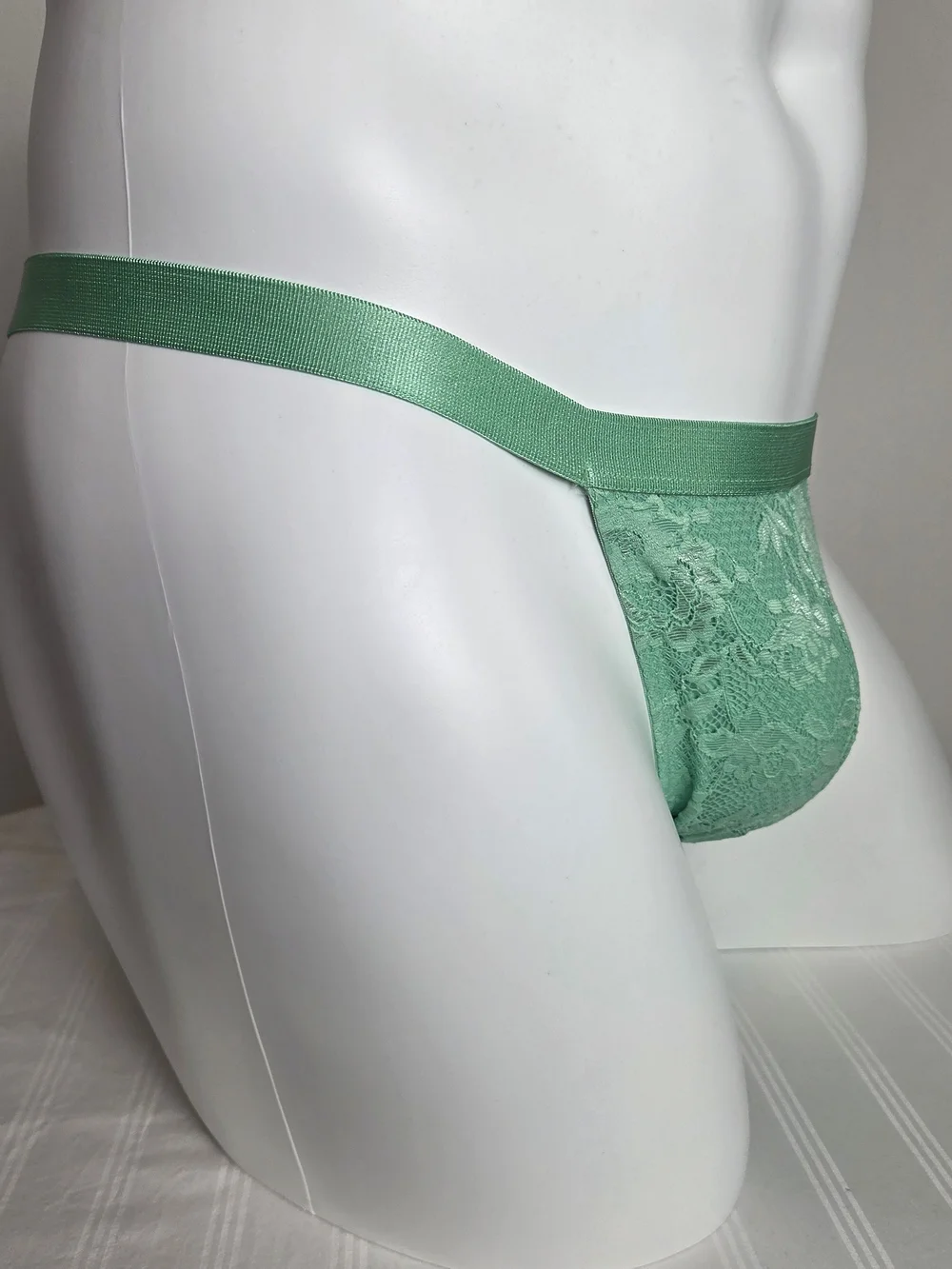 Cosabella Men's Low-Rise Lace Thong in Mint Green